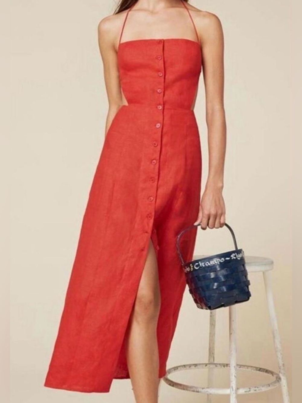 NWT Reformation Manon Linen Midi Dress Size 4 Sun-Dried Tomato